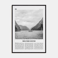 Milford Sound Poster Black Wood / 8x12 in Nbourhood Travel B&W Poster