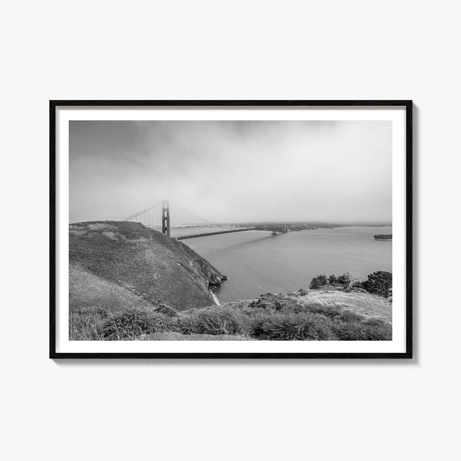 Mill Valley black & white photo poster of California, USA – horizontal wall art, unframed print shown in interior mockup
