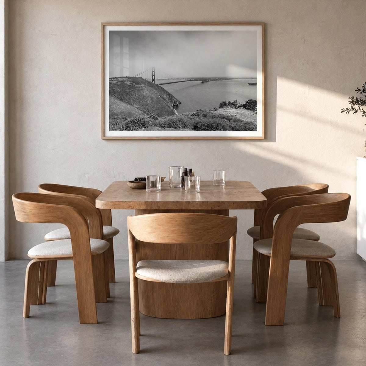 Mill Valley black & white photo poster of California, USA – horizontal wall art in natural wood frame with white border, hang