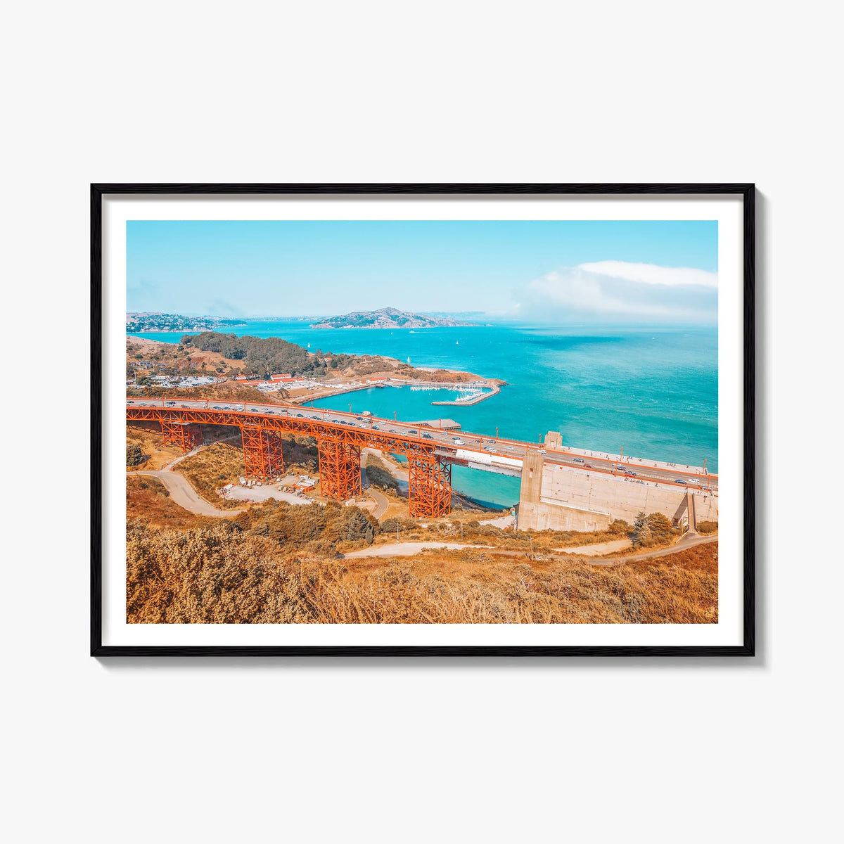 Mill Valley colorful photo poster of California, USA – horizontal wall art, unframed print shown in interior mockup