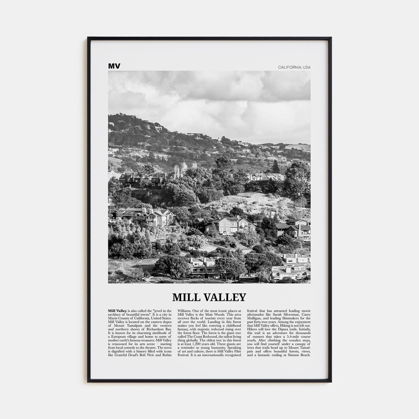 Mill Valley Poster None / 8x12 in Nbourhood Travel B&W Poster