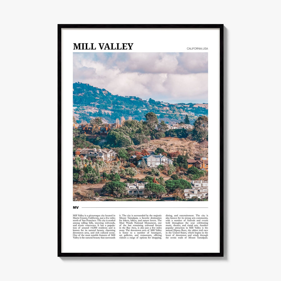 Mill Valley Travel Poster, framed poster mockup