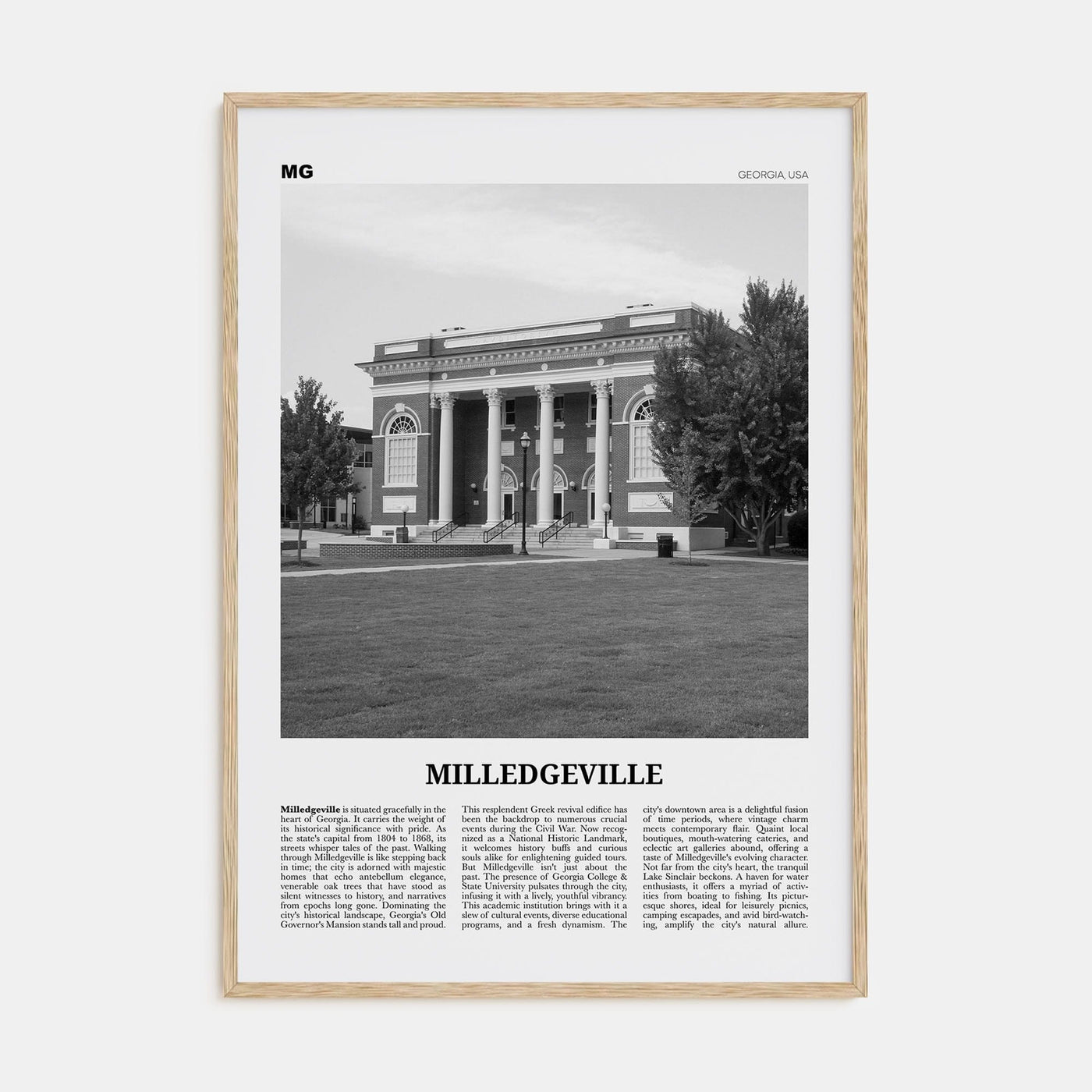 Milledgeville Poster Natural Wood / 8x12 in Nbourhood Travel B&W Poster