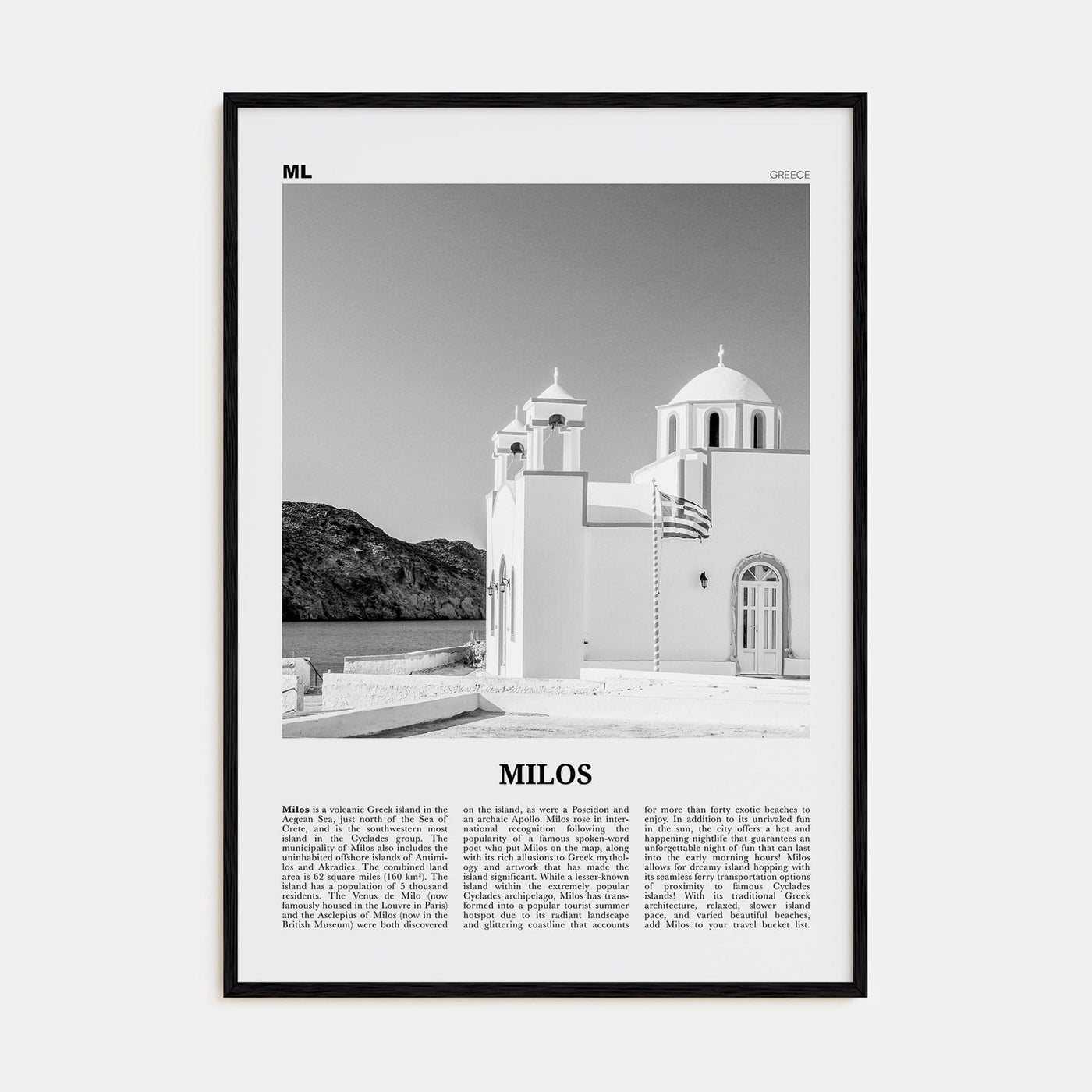 Milos Poster Black Wood / 8x12 in Nbourhood Travel B&W Poster