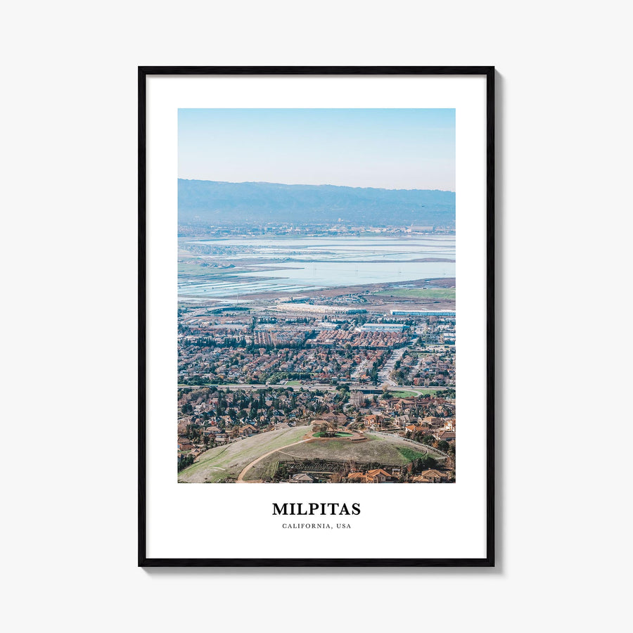 Milpitas colorful classic poster of California, USA – vertical wall art, unframed print shown in interior mockup
