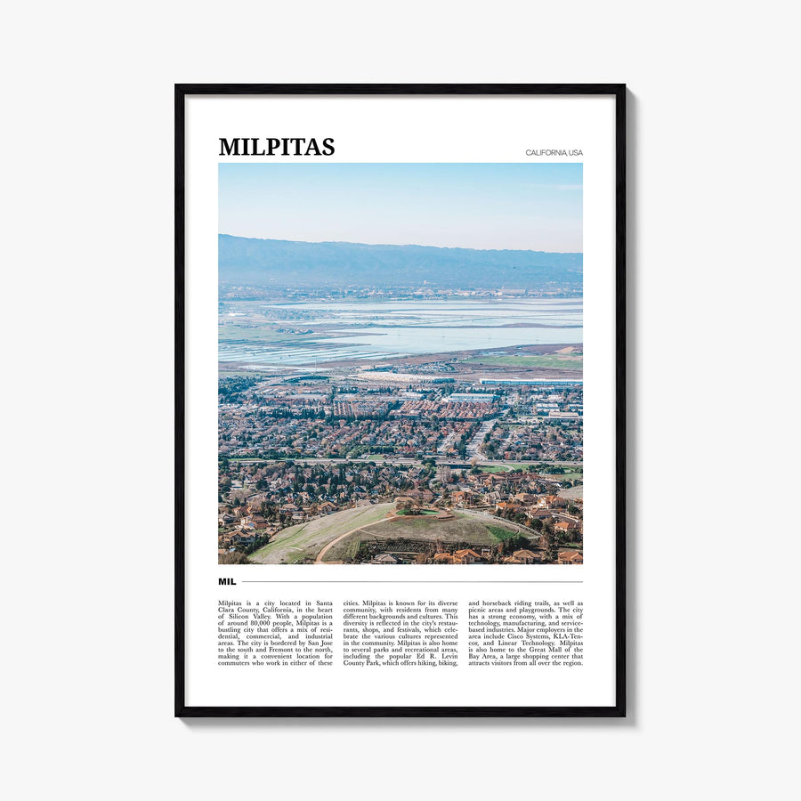 Milpitas colorful travel poster of California, USA – vertical wall art, unframed print shown in interior mockup