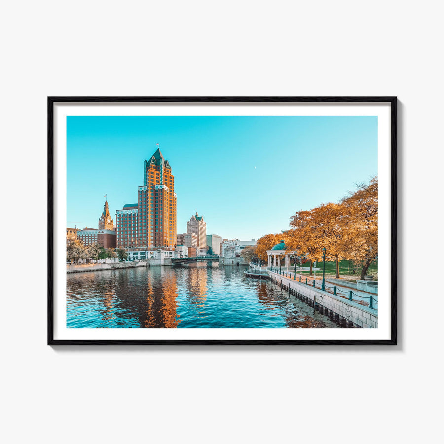 Milwaukee colorful photo poster of Wisconsin, USA – horizontal wall art, unframed print shown in interior mockup