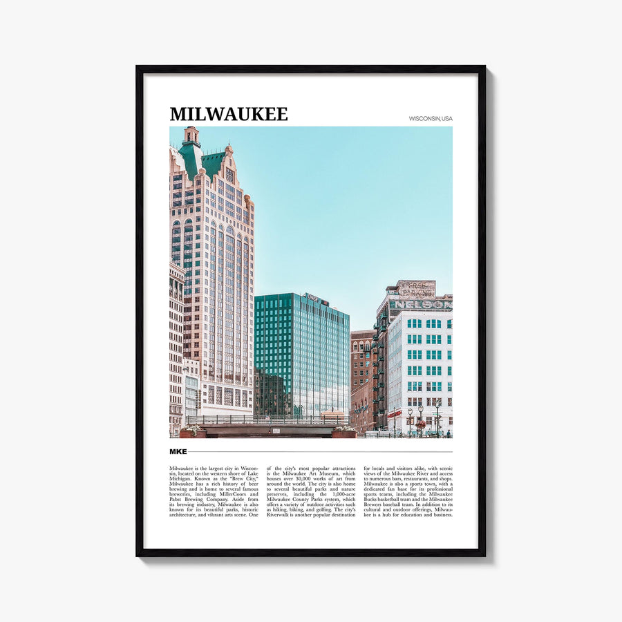 Milwaukee colorful travel poster of Wisconsin, USA – vertical wall art, unframed print shown in interior mockup