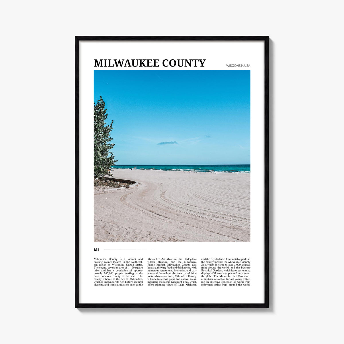 Milwaukee County colorful travel poster of Wisconsin, USA – vertical wall art, unframed print shown in interior mockup