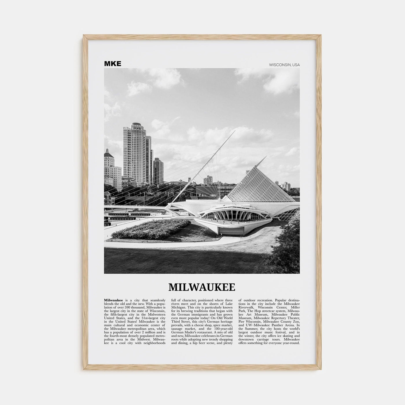 Milwaukee No 1 Poster Natural Wood / 8x12 in Nbourhood Travel B&W Poster