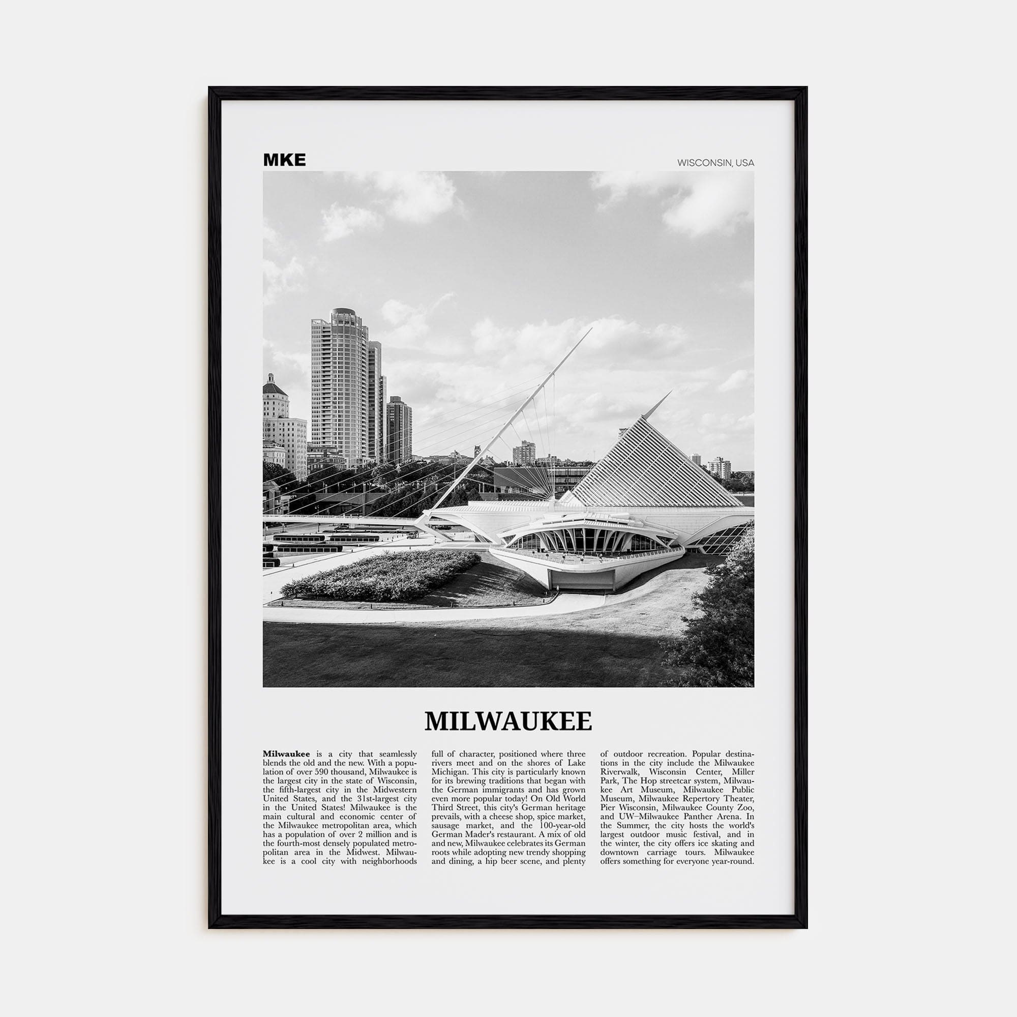 Milwaukee No 1 Poster Black Wood / 8x12 in Nbourhood Travel B&W Poster