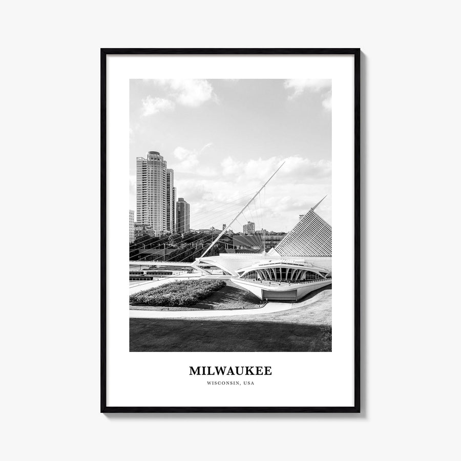Milwaukee no. 2 black & white classic poster of Wisconsin, USA – vertical wall art, unframed print shown in interior mockup