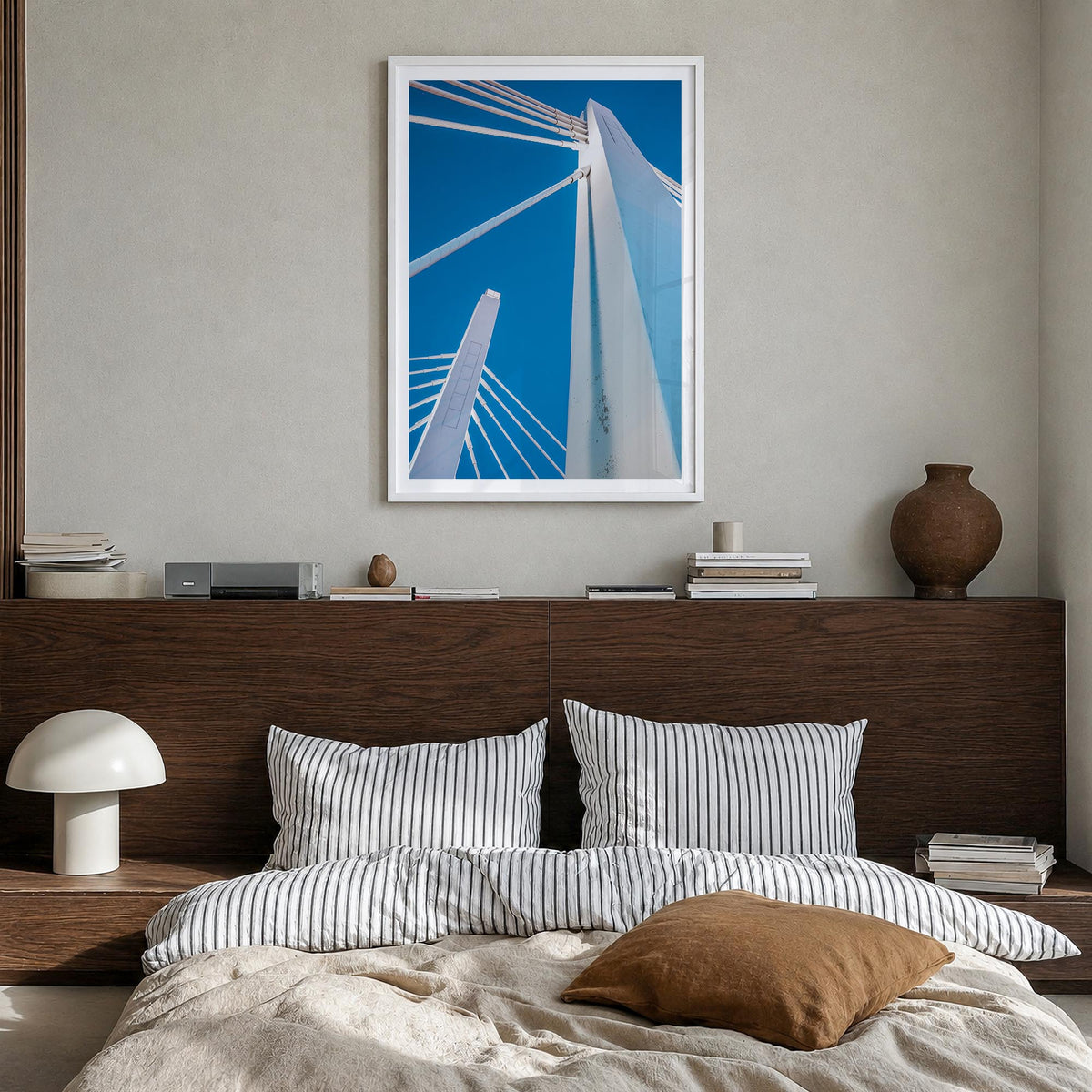 Milwaukee no. 2 colorful photo poster of Wisconsin, USA – vertical wall art in white wood frame with white border, hanging on