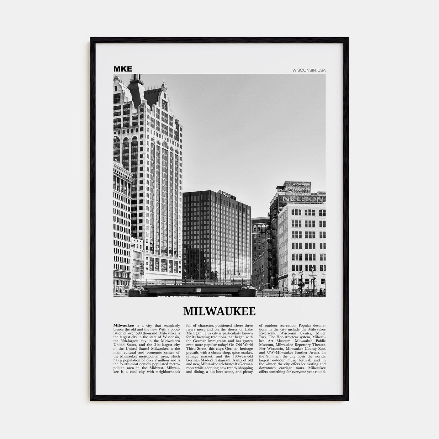 Milwaukee No 2 Poster Black Wood / 8x12 in Nbourhood Travel B&W Poster