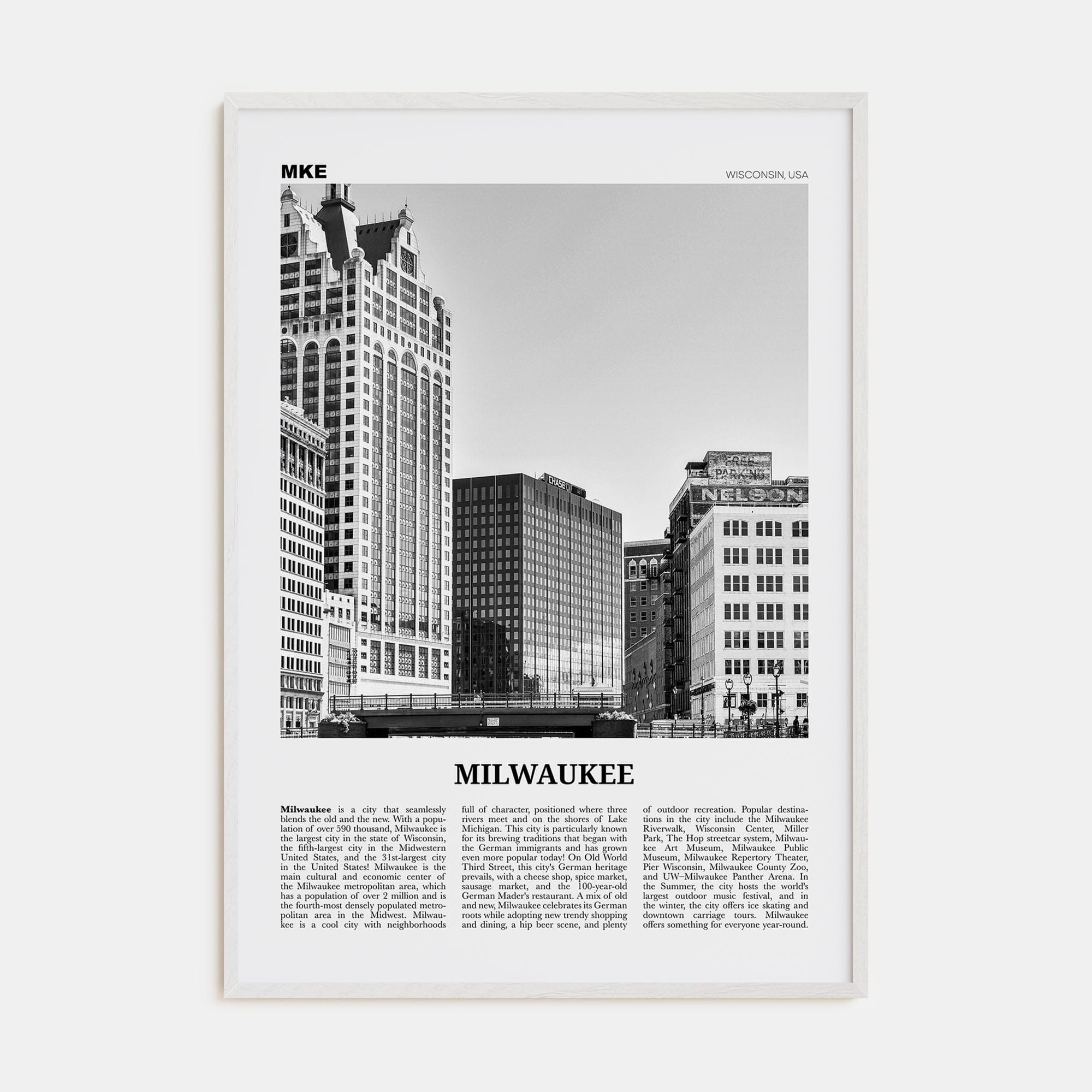 Milwaukee No 2 Poster White Wood / 8x12 in Nbourhood Travel B&W Poster