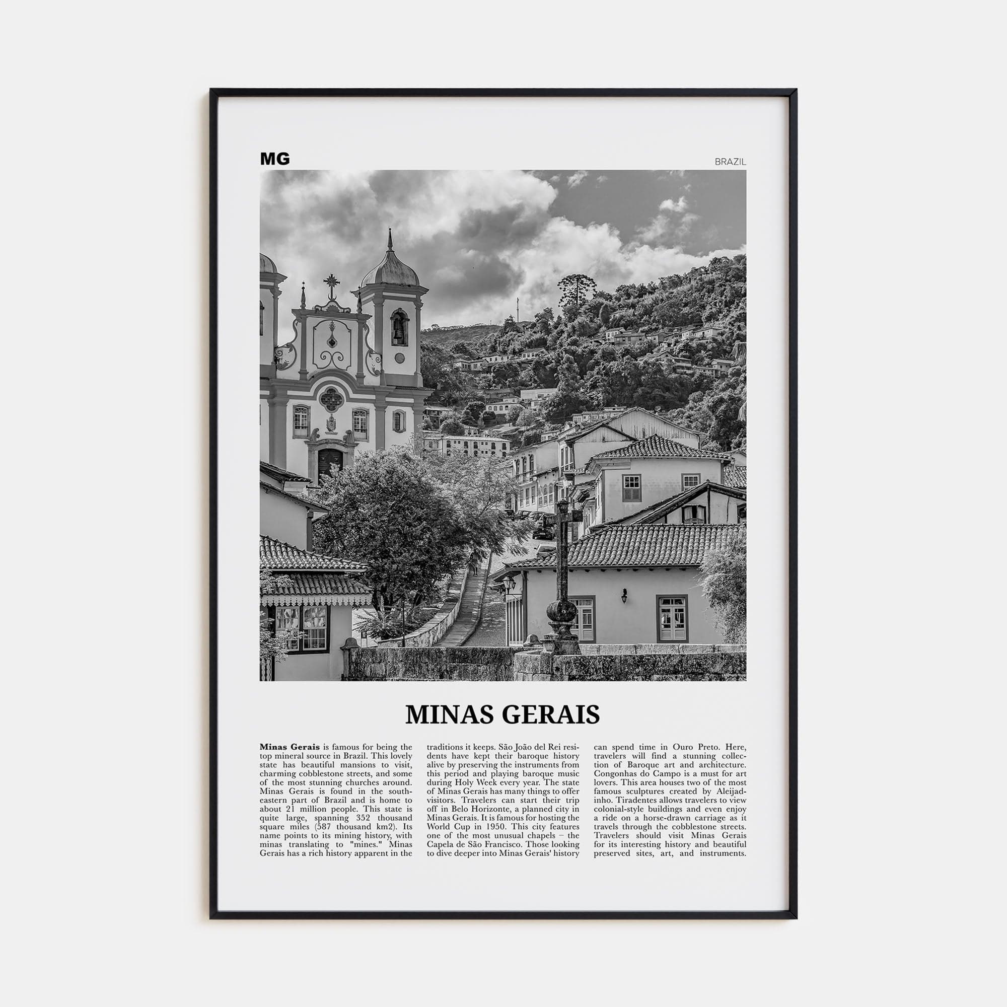 Minas Gerais Poster None / 8x12 in Nbourhood Travel B&W Poster