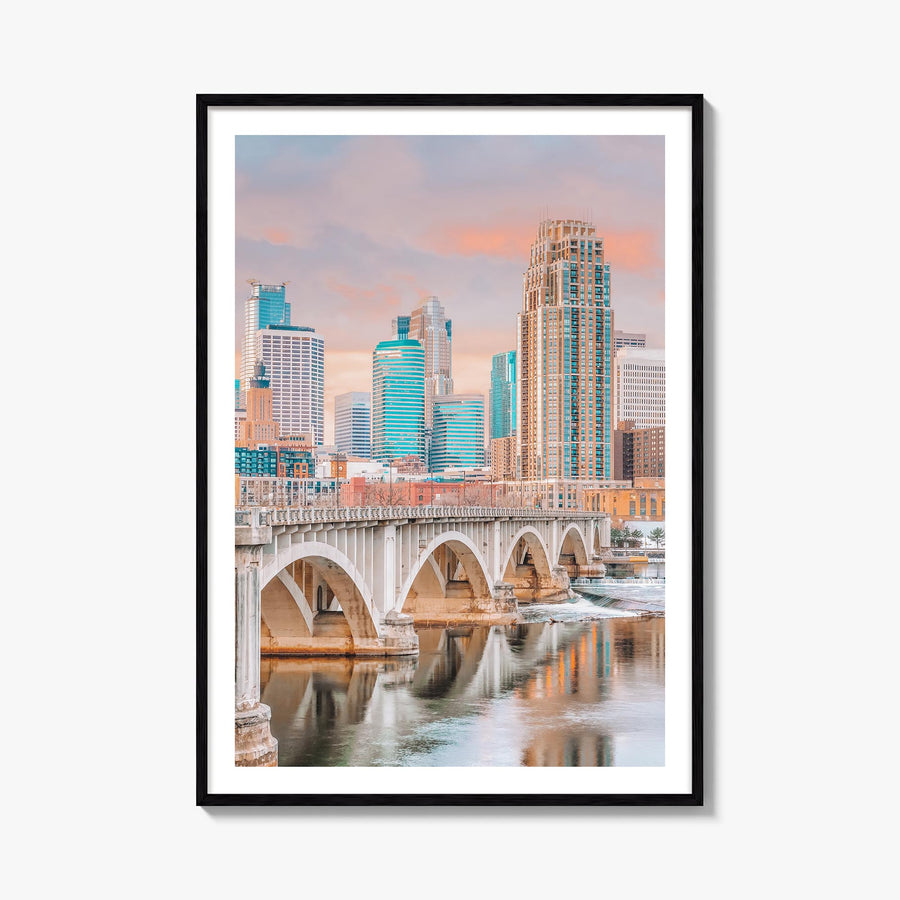 Minneapolis no. 1 colorful photo poster of Minnesota, USA – vertical wall art, unframed print shown in interior mockup