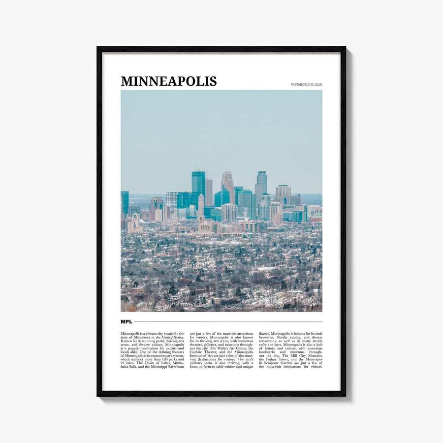 Minneapolis no. 1 colorful travel poster of Minnesota, USA – vertical wall art, unframed print shown in interior mockup
