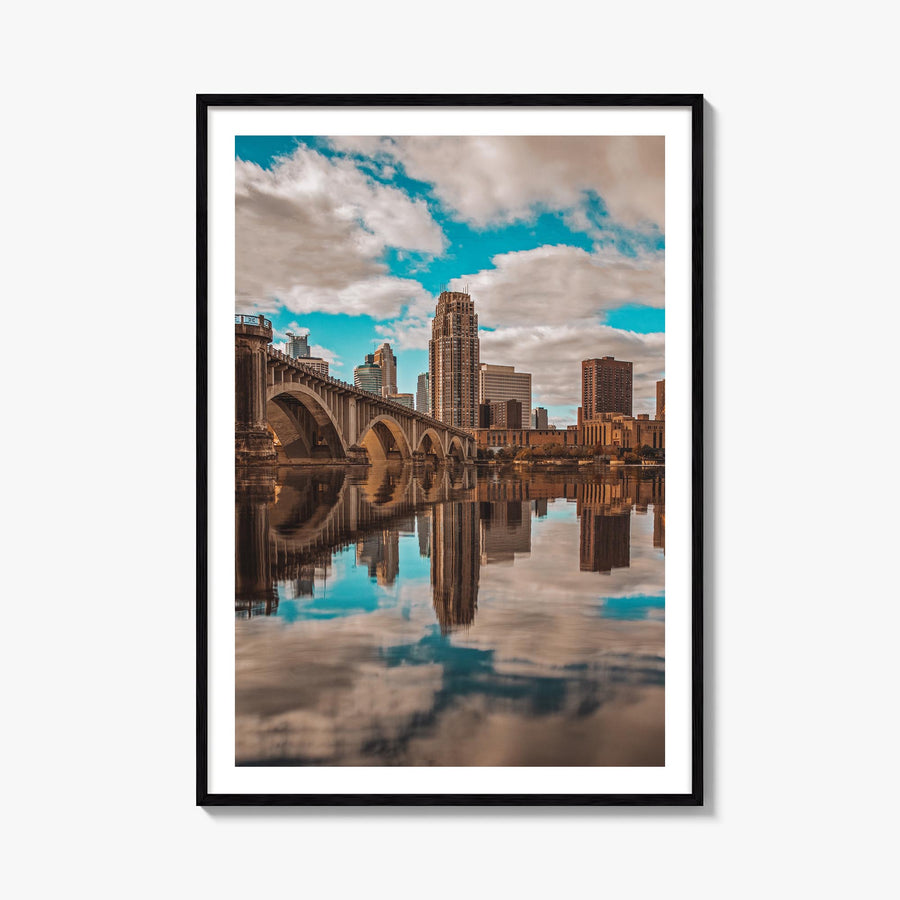 Minneapolis no. 2 colorful photo poster of Minnesota, USA – vertical wall art, unframed print shown in interior mockup