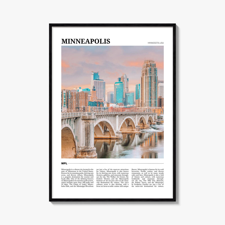 Minneapolis no. 2 colorful travel poster of Minnesota, USA – vertical wall art, unframed print shown in interior mockup