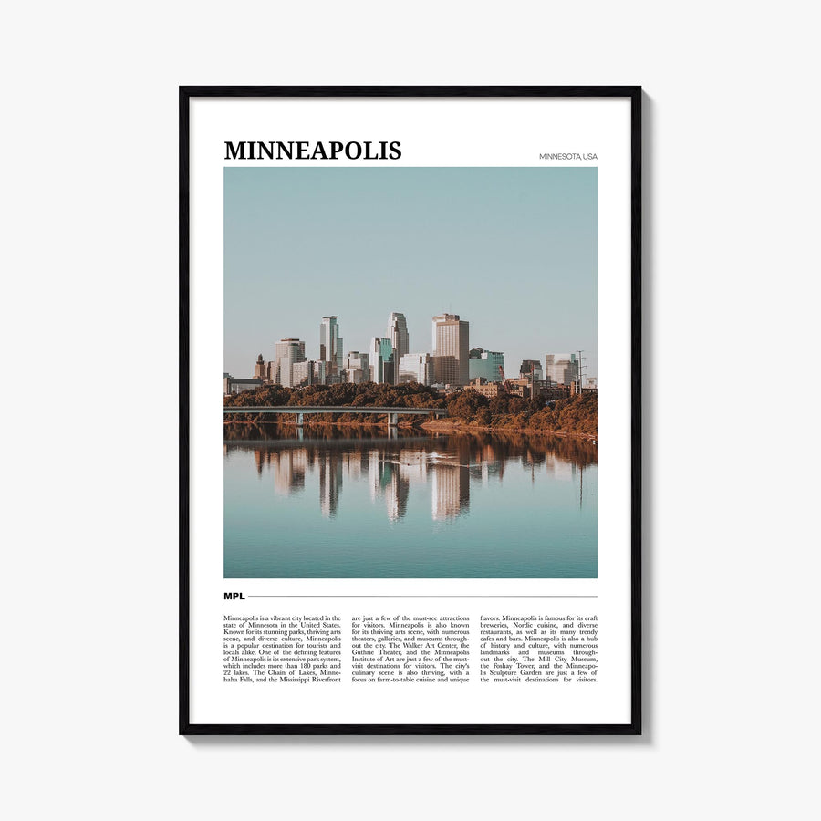 Minneapolis no. 3 colorful travel poster of Minnesota, USA – vertical wall art, unframed print shown in interior mockup