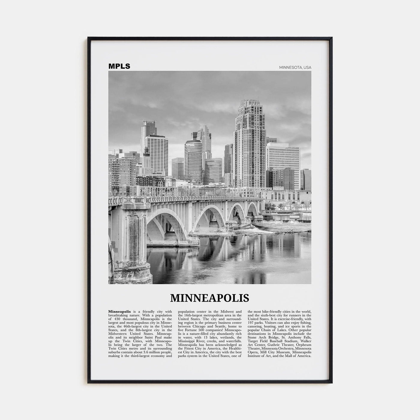 Minneapolis No 3 Poster None / 8x12 in Nbourhood Travel B&W Poster