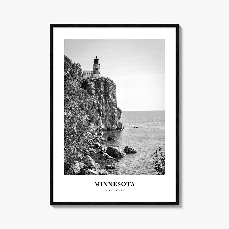 Minnesota black & white classic poster of United States – vertical wall art, unframed print shown in interior mockup