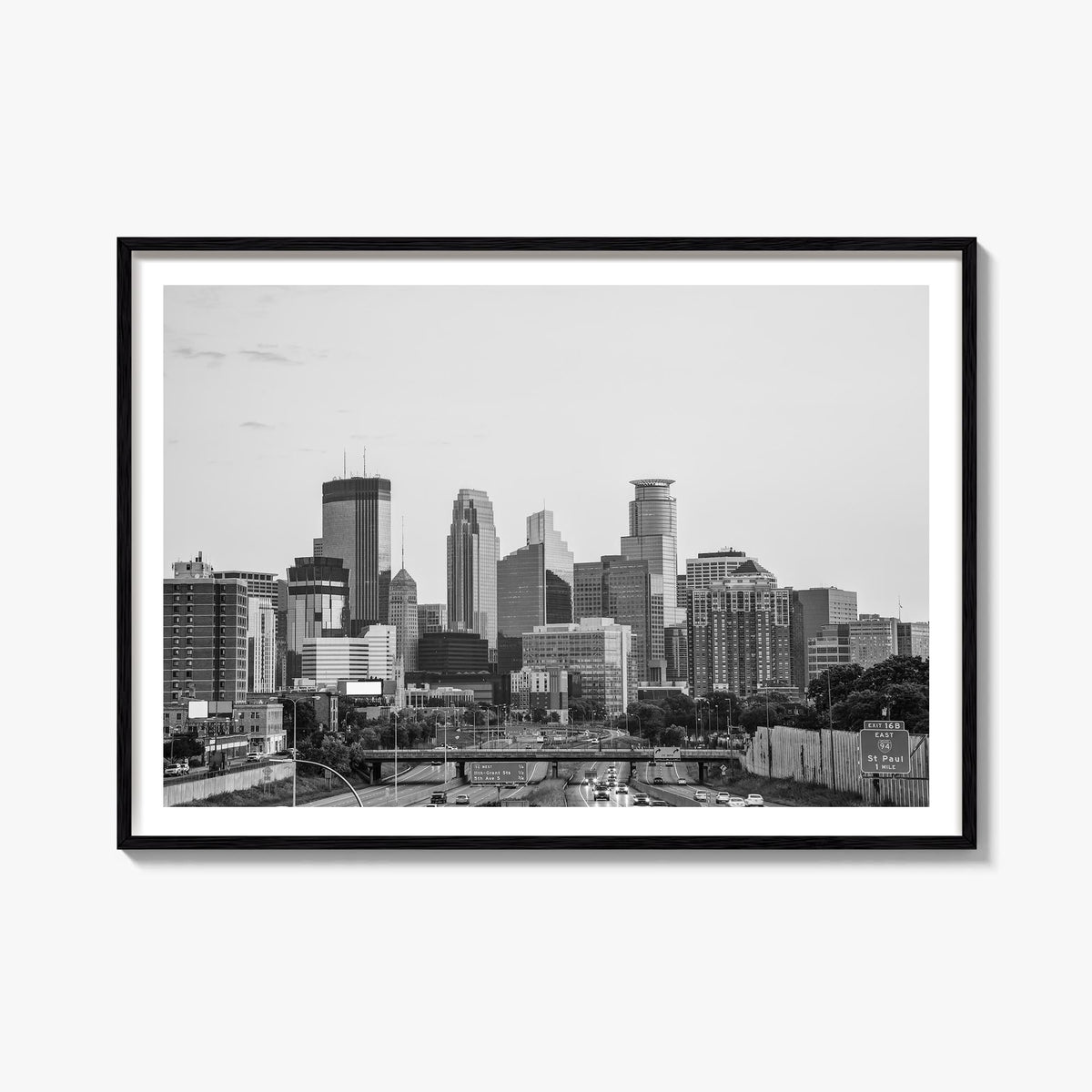 Minnesota black & white photo poster of United States – horizontal wall art, unframed print shown in interior mockup