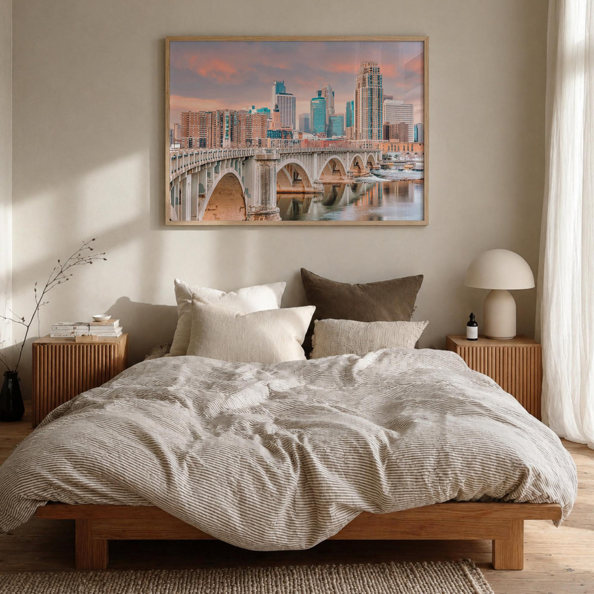 Minnesota colorful photo poster of United States – horizontal wall art in natural wood frame, hanging on wall