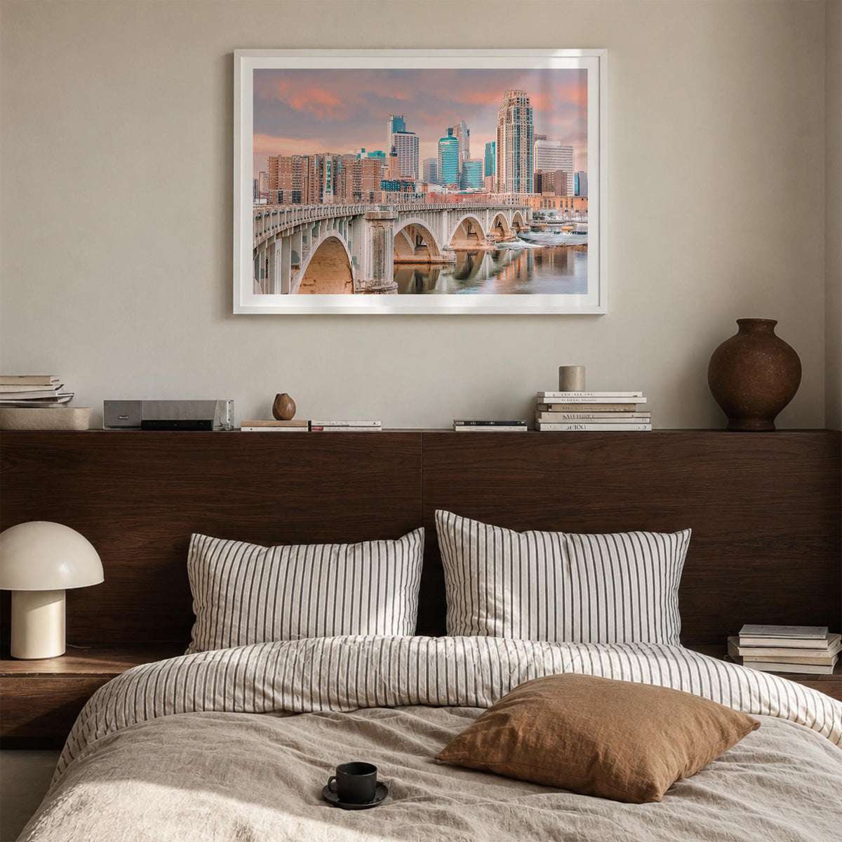 Minnesota colorful photo poster of United States – horizontal wall art in white wood frame with white border, hanging on wall