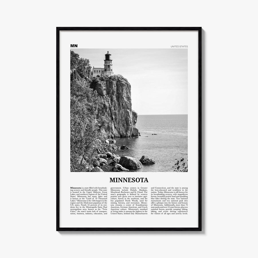 Minnesota no. 1 black & white newspaper poster of United States – vertical wall art, unframed print shown in interior mockup