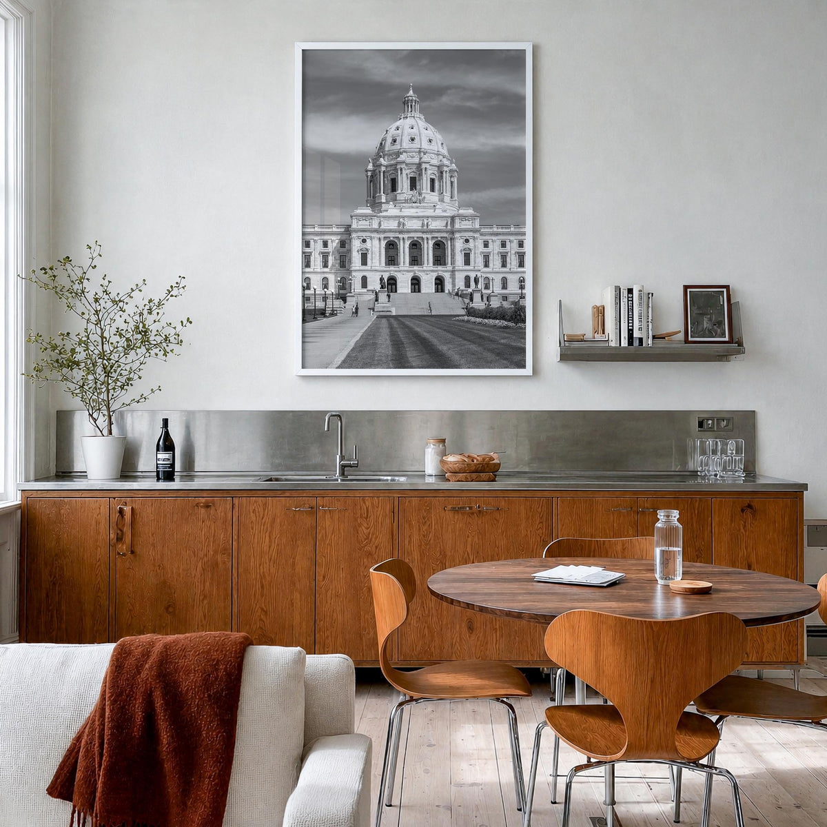 Minnesota no. 1 black & white photo poster of United States – vertical wall art in white wood frame, hanging on wall