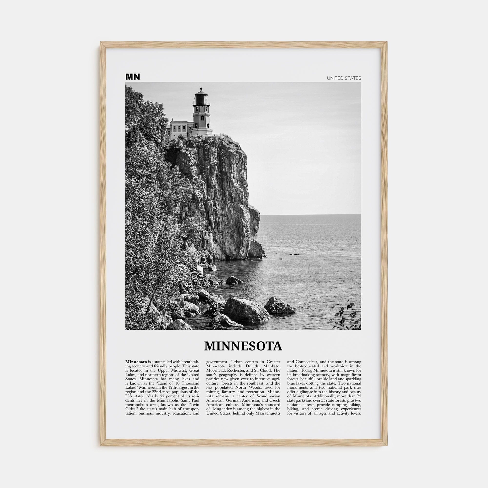 Minnesota No 1 Poster Natural Wood / 8x12 in Nbourhood Travel B&W Poster