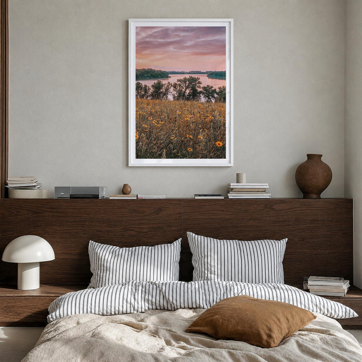 Minnesota no. 2 colorful photo poster of United States – vertical wall art in white wood frame with white border, hanging on 
