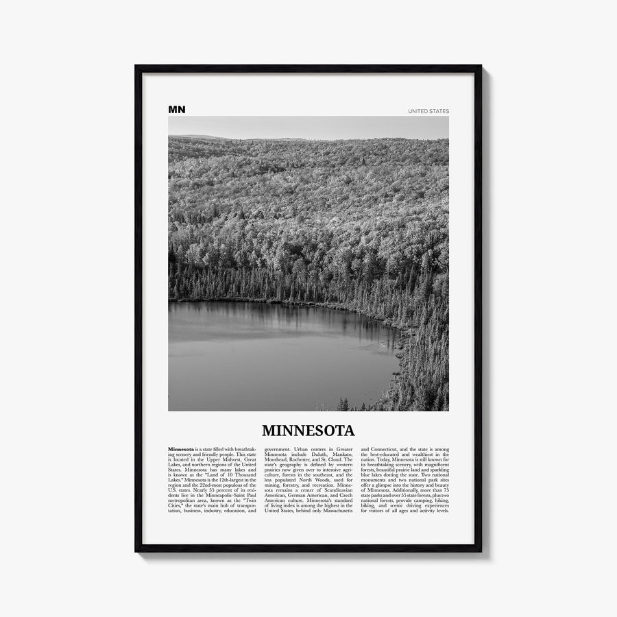 Minnesota no. 3 black & white newspaper poster of United States – vertical wall art, unframed print shown in interior mockup