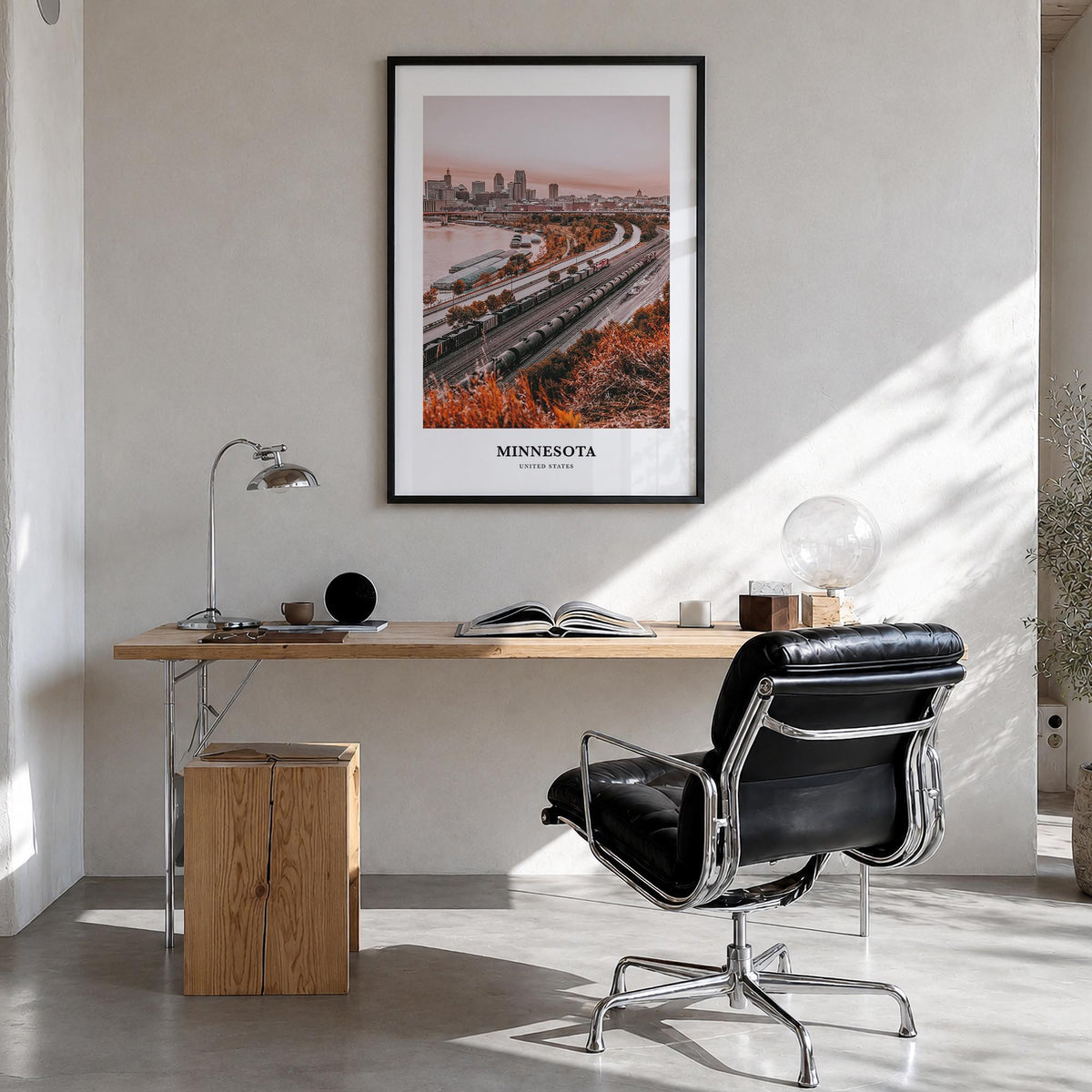 Minnesota no. 3 colorful classic poster of United States – vertical wall art in black wood frame, hanging on wall