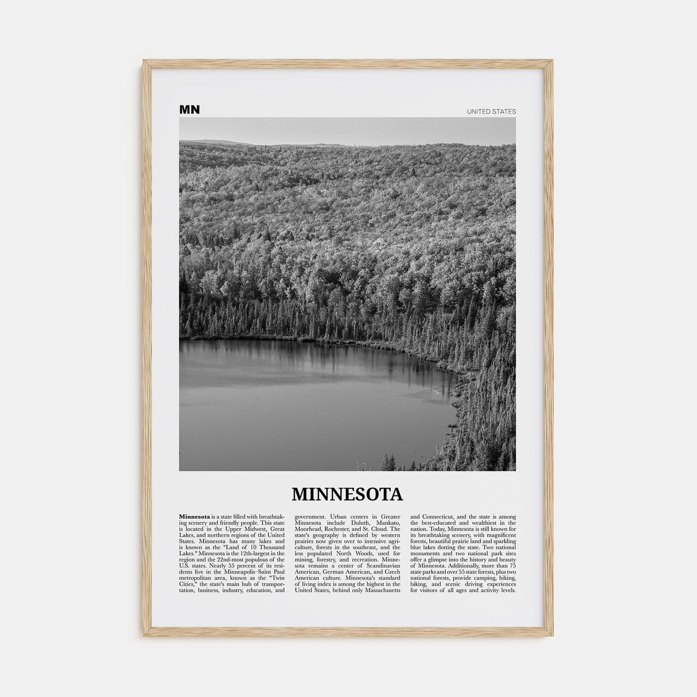 Minnesota No 3 Poster Natural Wood / 8x12 in Nbourhood Travel B&W Poster