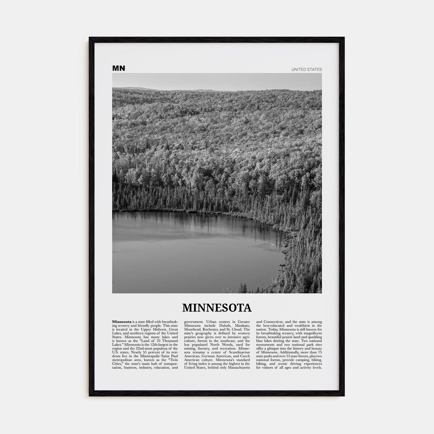 Minnesota No 3 Poster Black Wood / 8x12 in Nbourhood Travel B&W Poster