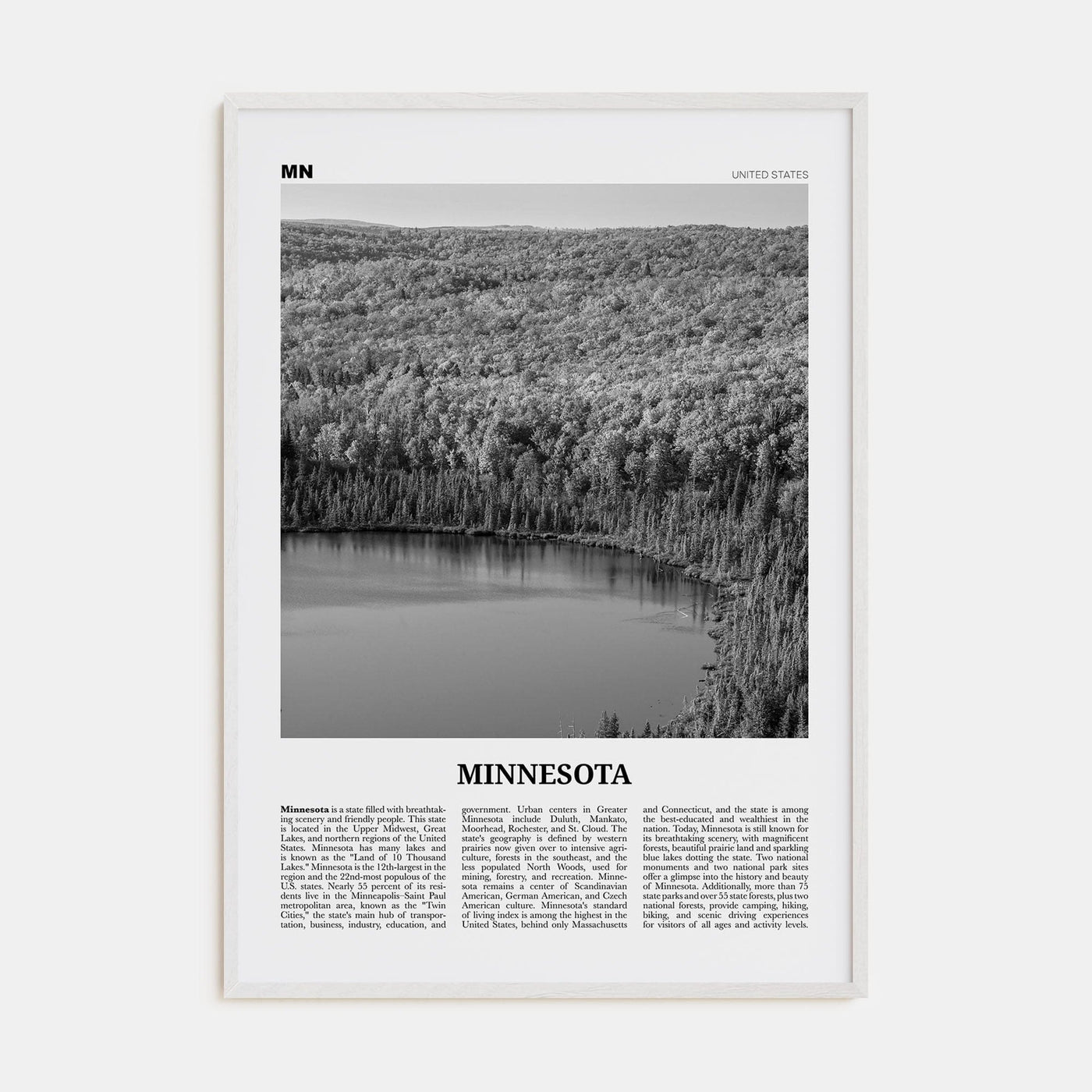 Minnesota No 3 Poster White Wood / 8x12 in Nbourhood Travel B&W Poster