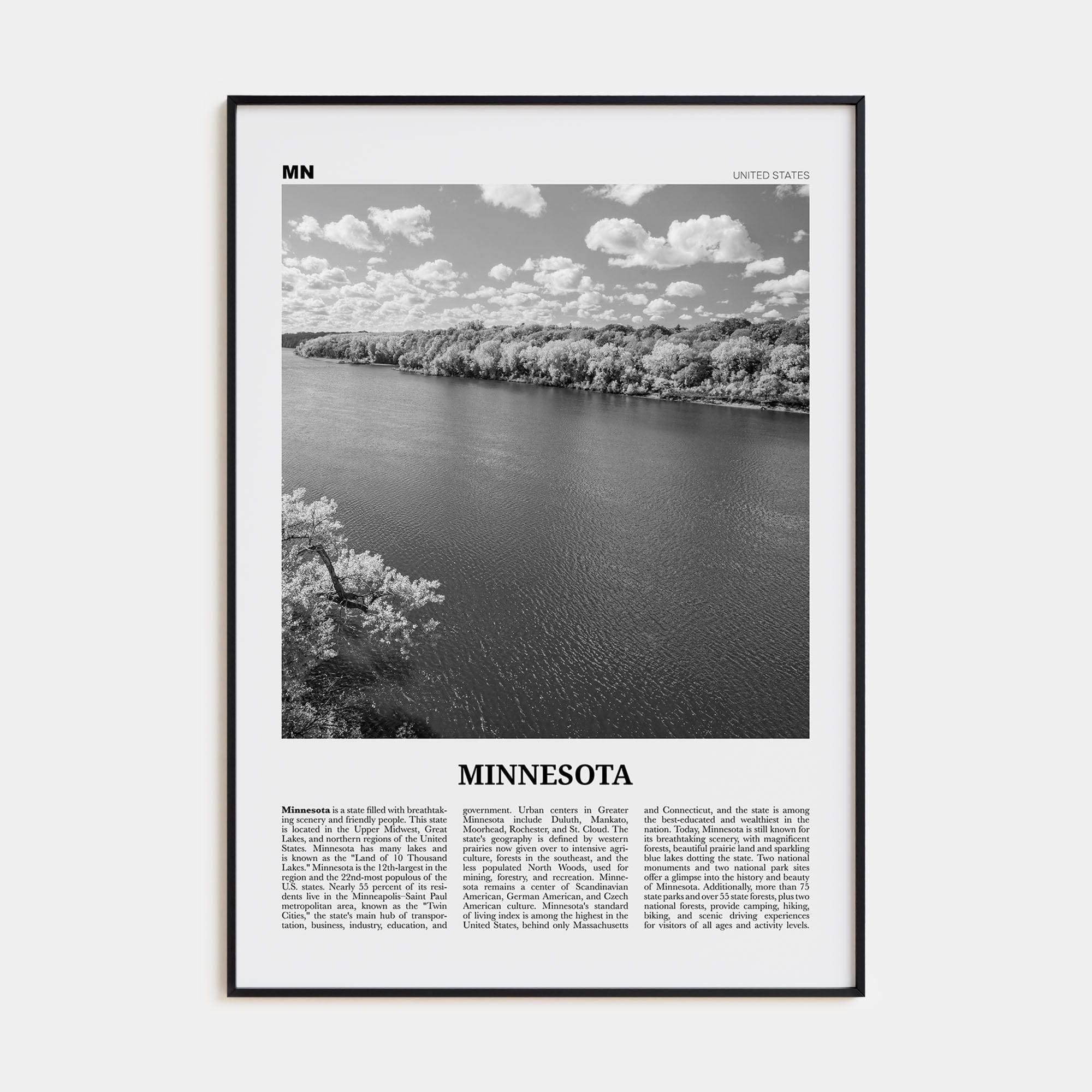 Minnesota No 4 Poster Black Metal / 8x12 in Nbourhood Travel B&W Poster