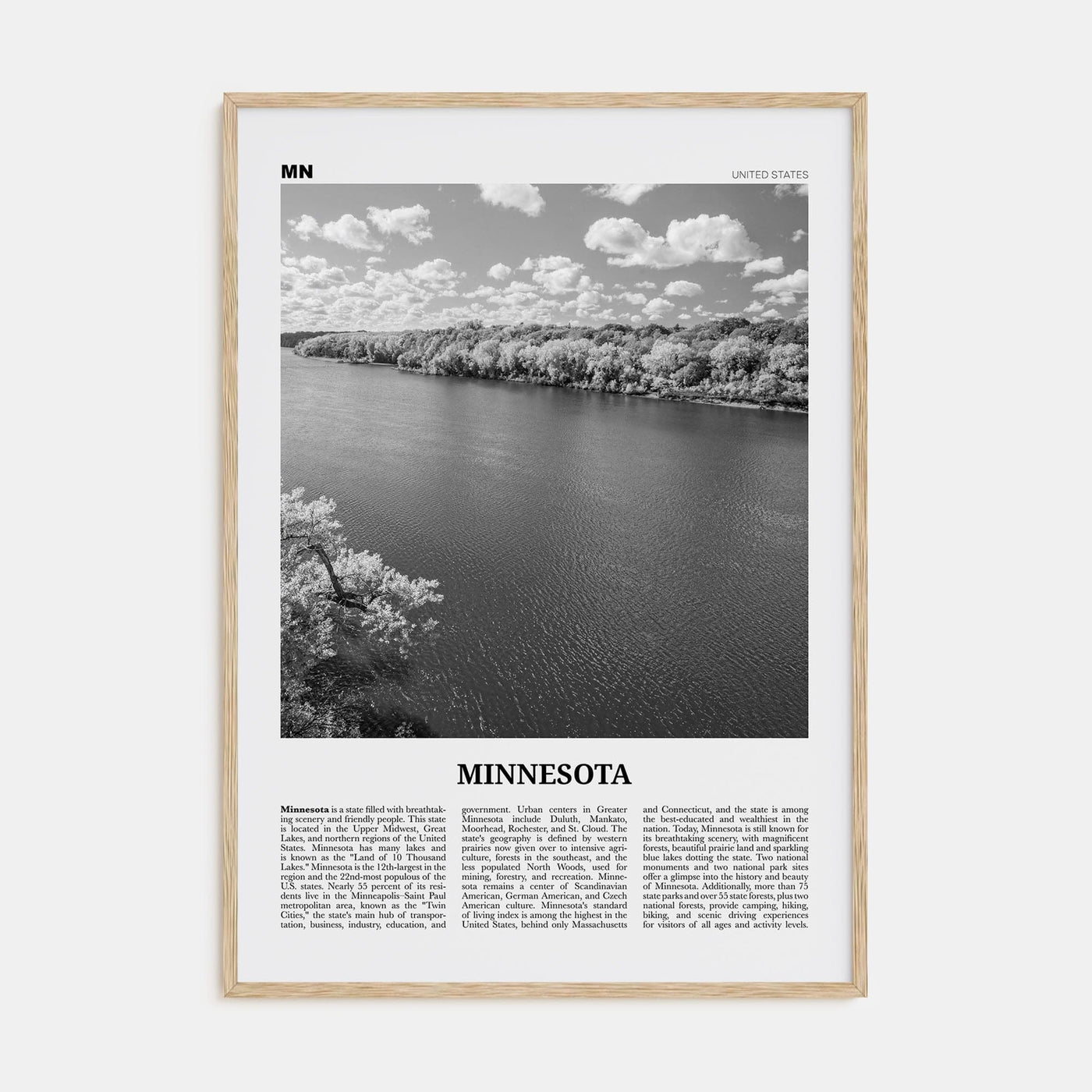 Minnesota No 4 Poster Natural Wood / 8x12 in Nbourhood Travel B&W Poster