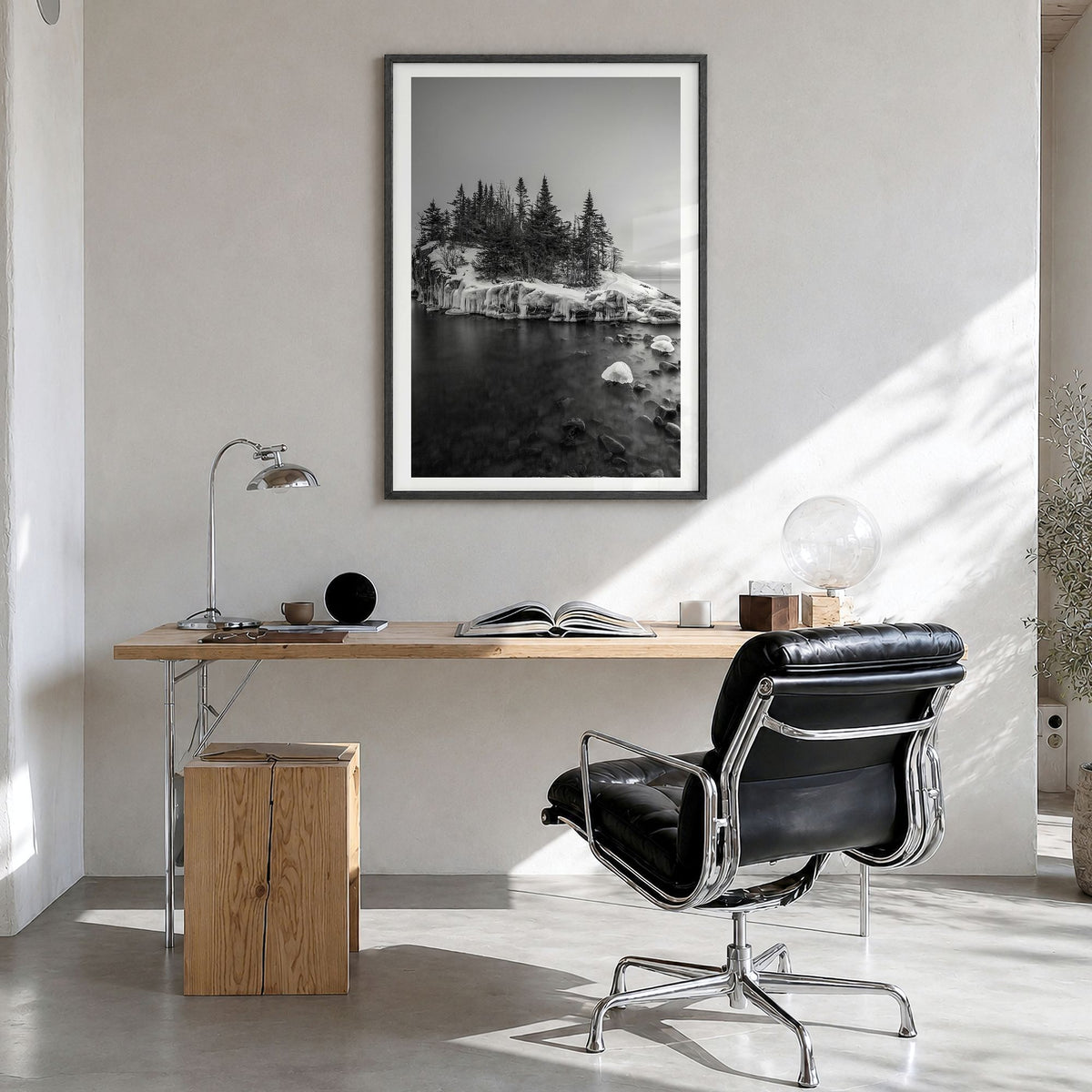 Minnesota Photo No 2 Poster in a black wood frame, hanging in a bright home office, white border