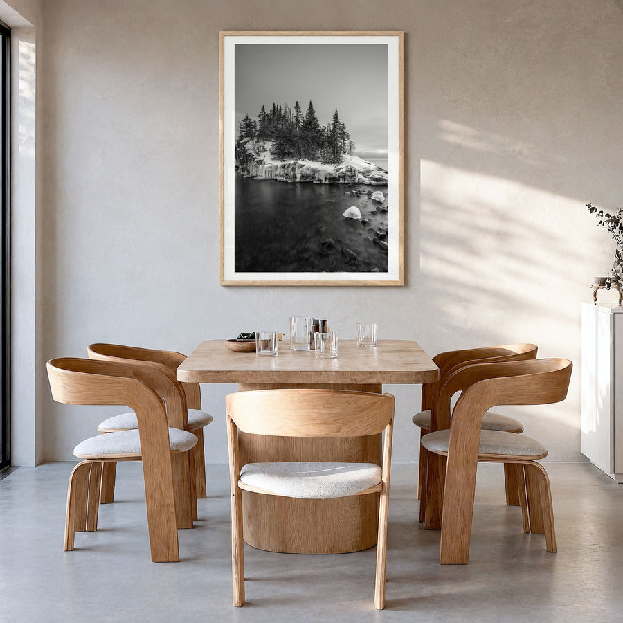 Minnesota Photo No 2 Poster in a natural wood frame, hanging in a dining room, white border