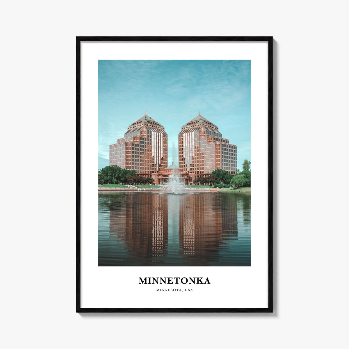 Minnetonka colorful classic poster of Minnesota, USA – vertical wall art, unframed print shown in interior mockup