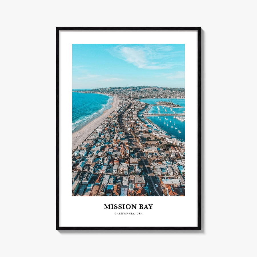Mission Bay colorful classic poster of California, USA – vertical wall art, unframed print shown in interior mockup