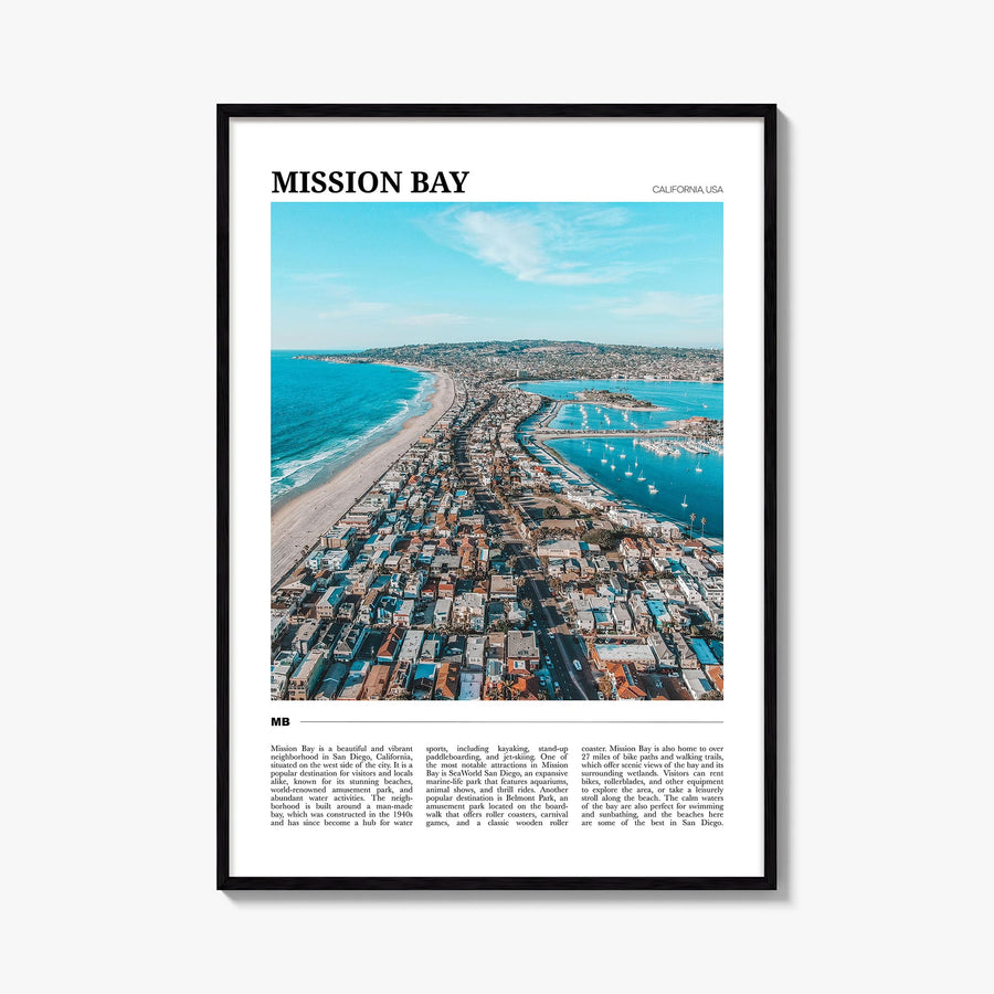 Mission Bay colorful travel poster of California, USA – vertical wall art, unframed print shown in interior mockup