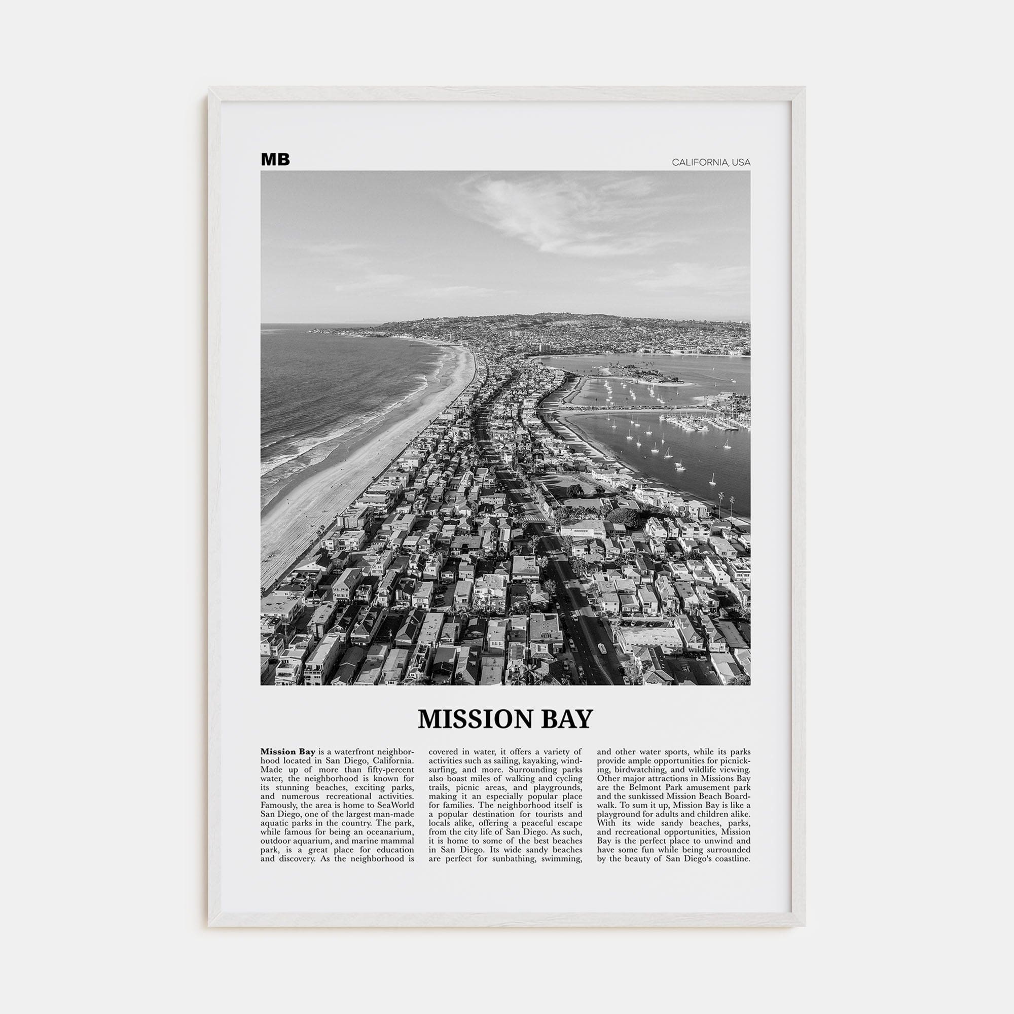 Mission Bay Poster White Wood / 8x12 in Nbourhood Travel B&W Poster