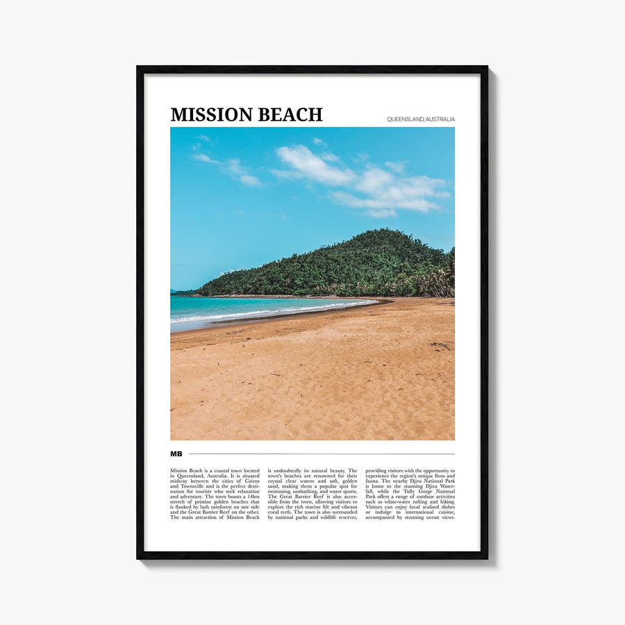Mission Beach, Queensland colorful travel poster of Australia – vertical wall art, unframed print shown in interior mockup