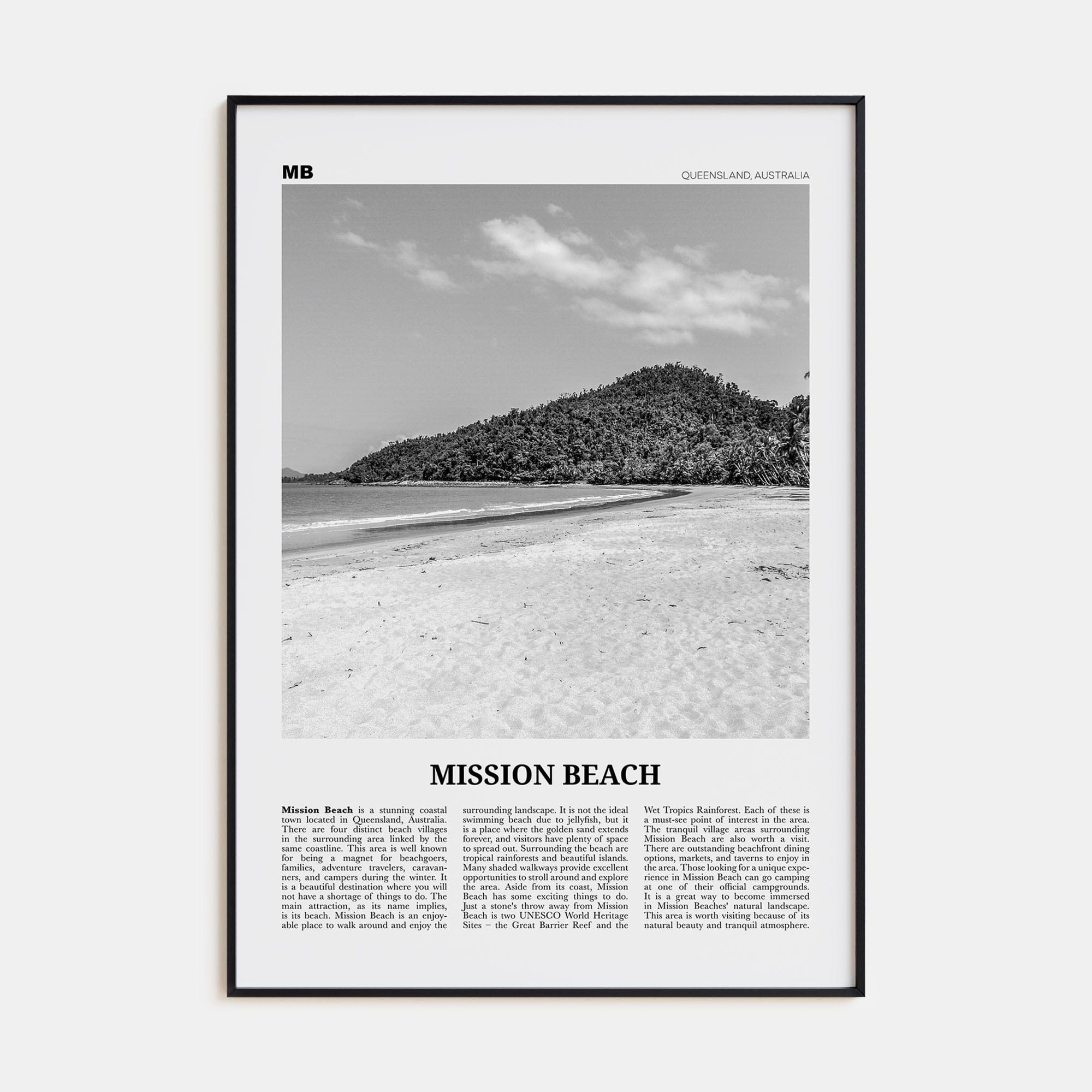 Mission Beach, Queensland Poster None / 8x12 in Nbourhood Travel B&W Poster