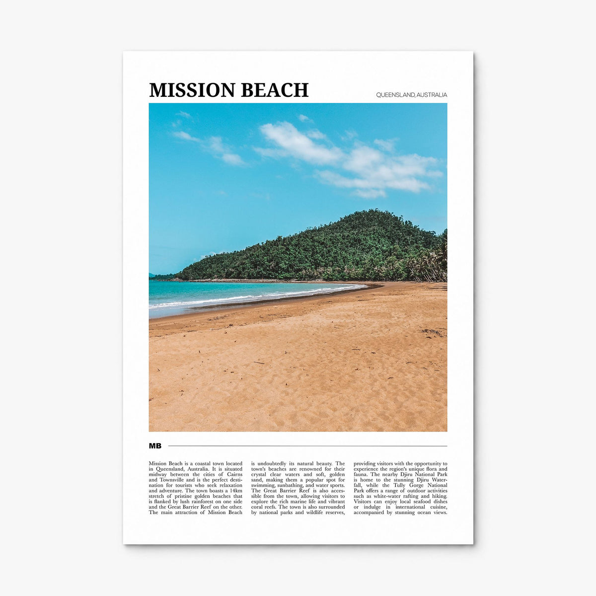 Mission Beach, Queensland Travel Poster, print only (unframed)